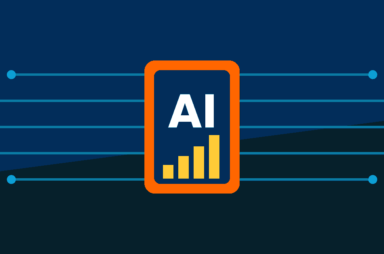 AI chip with rising SEO growth bars showing how AI improves SEO and website optimization
